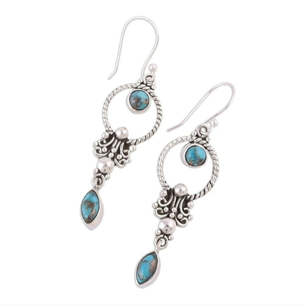 HOT Vintage Silver Turquoise Earrings Ear Hook Women Wedding Dangle Drop Jewelry 